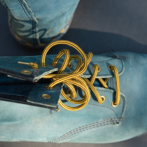 Vintage 1990s Dr. Martens 1460 Made in England Blue Suede Leather Boots Men's 12 - Picture 8 of 11